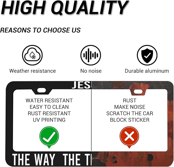 Jesus License Plate Frames, The Way The Truth The Life License Plate Cover Holder, Christian Car Accessories, Aluminum Auto Tags Cover 2 Holes Screws 6 X 12 in