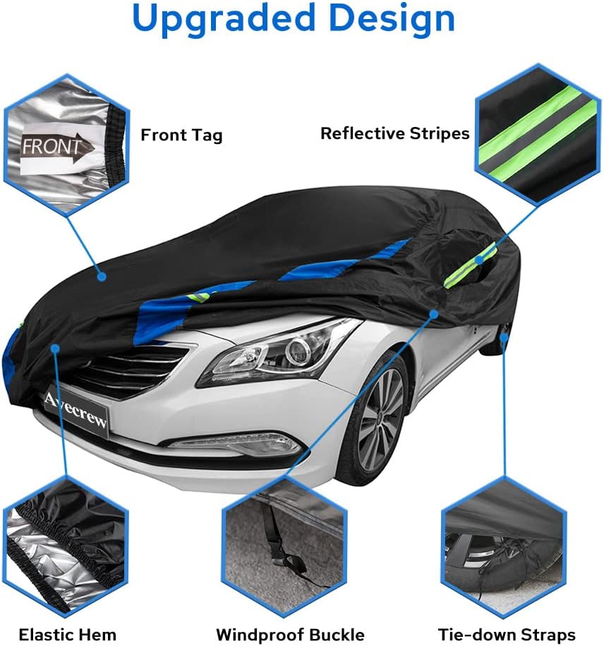 Avecrew Car Cover Waterproof All Weather for Automobiles, Outdoor Heavy Duty Full Exterior Covers for Sedans(178"-185")