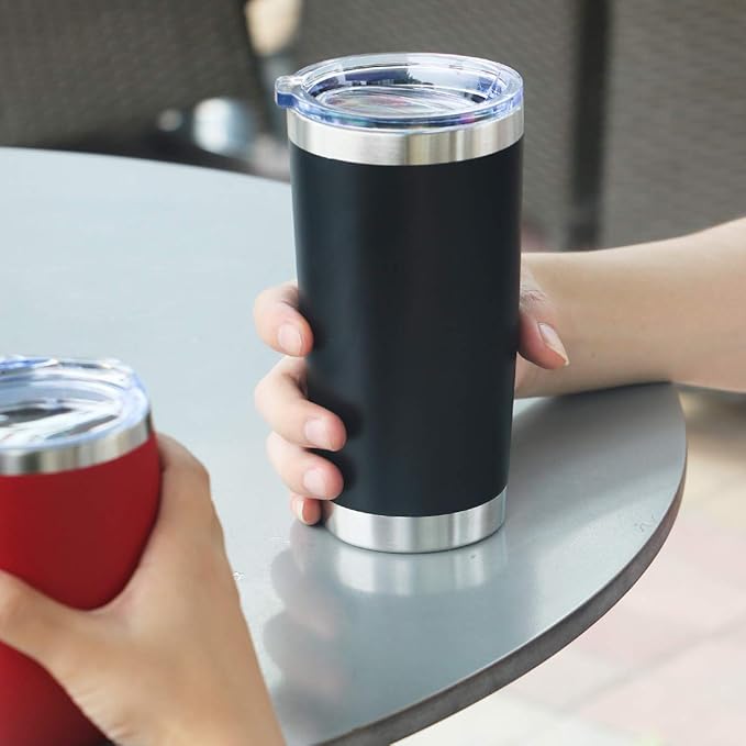 8 pack 20 OZ Double Wall Stainless Steel Vacuum Insulated Tumbler Coffee Travel Mug With Lid, Durable Powder Coated Insulated Coffee Cup for Cold & Hot Drinks (Black, 8 pack)