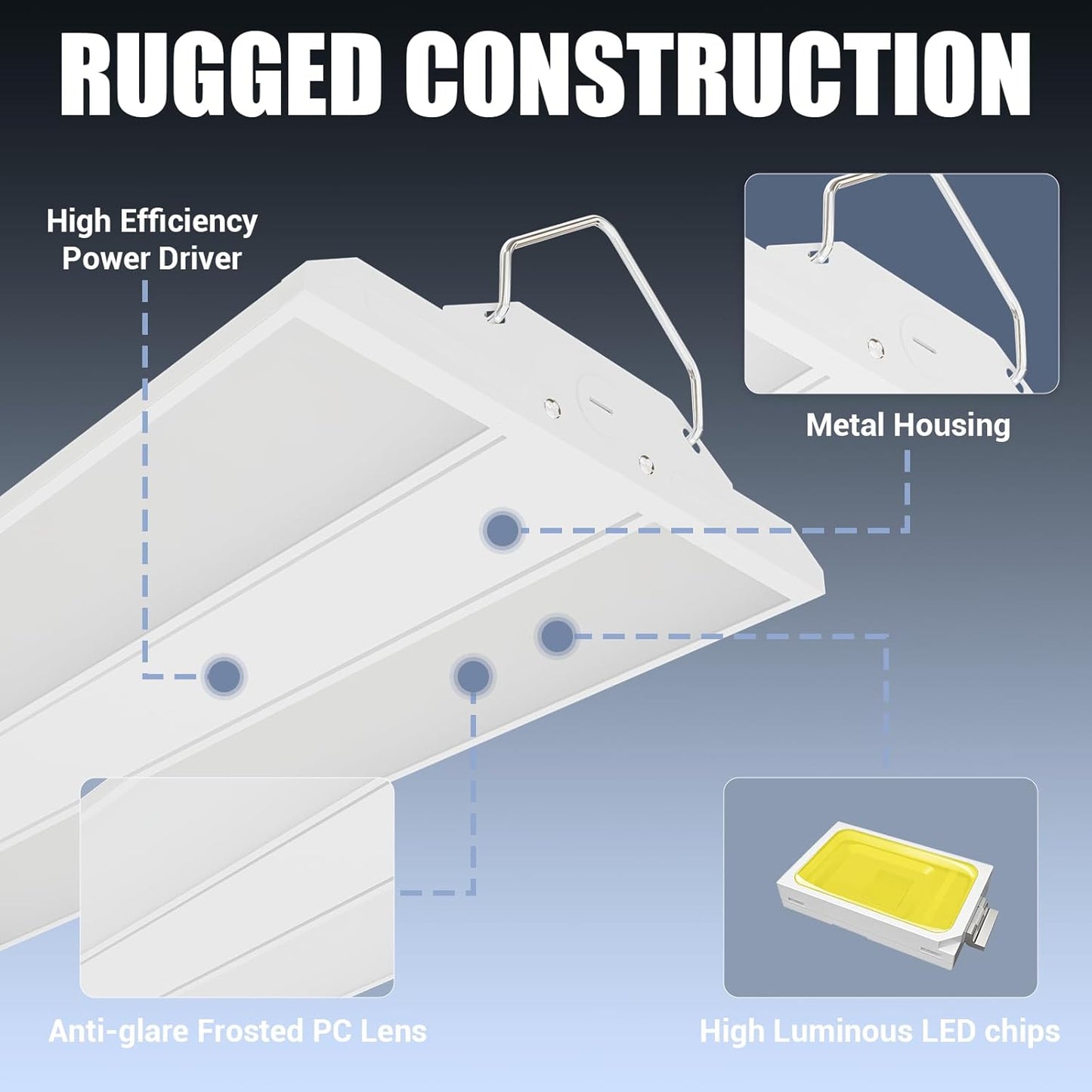 LED Linear Shop Lights 300W, 45000LM Led High Bay Lights 5000K Daylight 120-277V,Led Garage Light for Shop Workshop Store Commercial Supermarket Warehouse Basement Exhibition Room ETL-2Pack