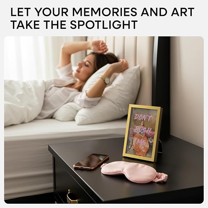 Homeforia 4x6 Picture Frame Gold, High End Metal 4 x 6 Gold Frames with Mat 3 x 5 for Print, 4by6 Desk Frame Matted to 3x5 inch Photo, 4 by 6 Wall or Tabletop Frame, Tempered Glass, Wall Kit, Set of 3