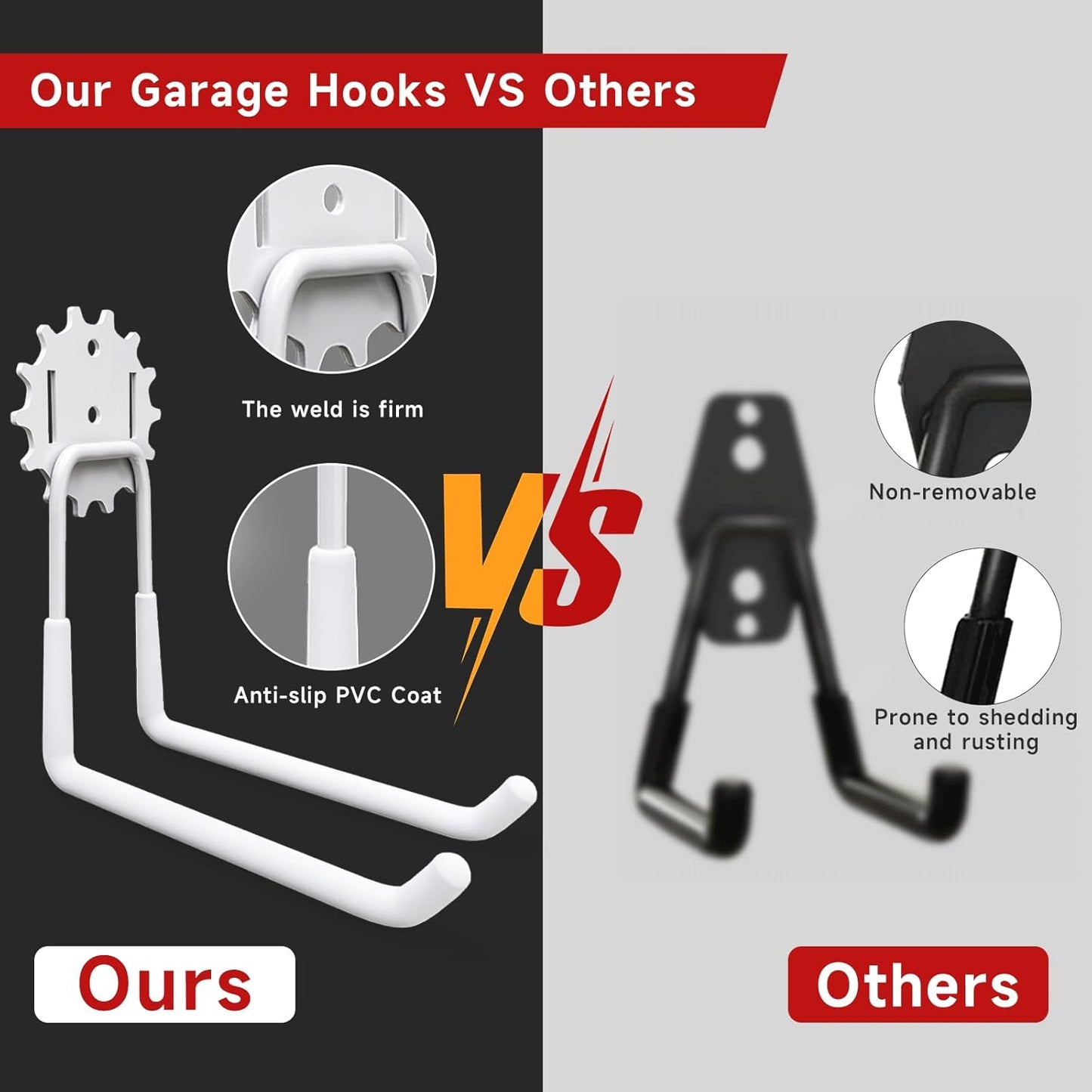 Garage Hooks White 4 Pack,68-110LB Heavy Duty Steel Storage Utility Hooks with PVC Anti-Slip Coating,Wall Mount Hooks for Hanging Garden and Power Tools,Bike,Ladder,Hose