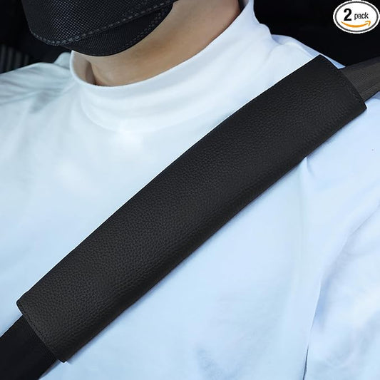 Car Seat Belt Covers for Adults Soft Leather Seatbelt Shoulder Pad Neck Cushion Protector Comfortable Driving Car Accessories Truck SUV Airplane Backpack (SC01Black-12.4in-2Pack)