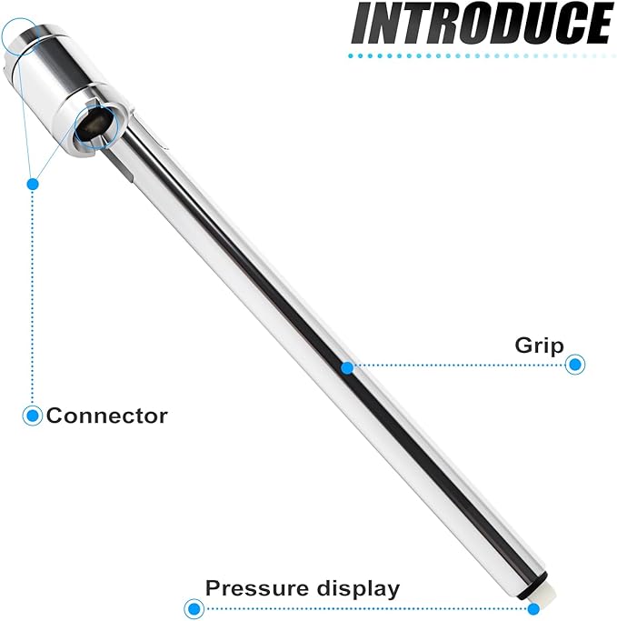 MEANLIN MEASURE 5Pcs Silver Double Straight Type Tire Pressure Gauge，Dual Head Air Pressure Gauge with 5Pcs Black Stem Caps，Pressure Range 10-120 Psi (Suitable for Trucks, etc.)