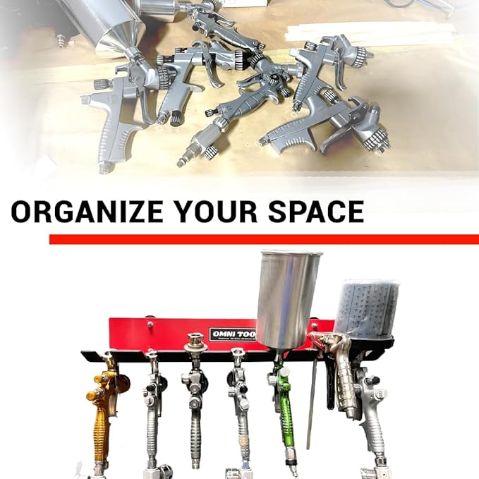 LAUCO Omni Tool Multiple Paint Spray Gun Holder, Paint Gun Holder - Holds 7 Guns Without Cups or 4 Guns with Cups, Stable and Scratch-Free Design (1 Pack)