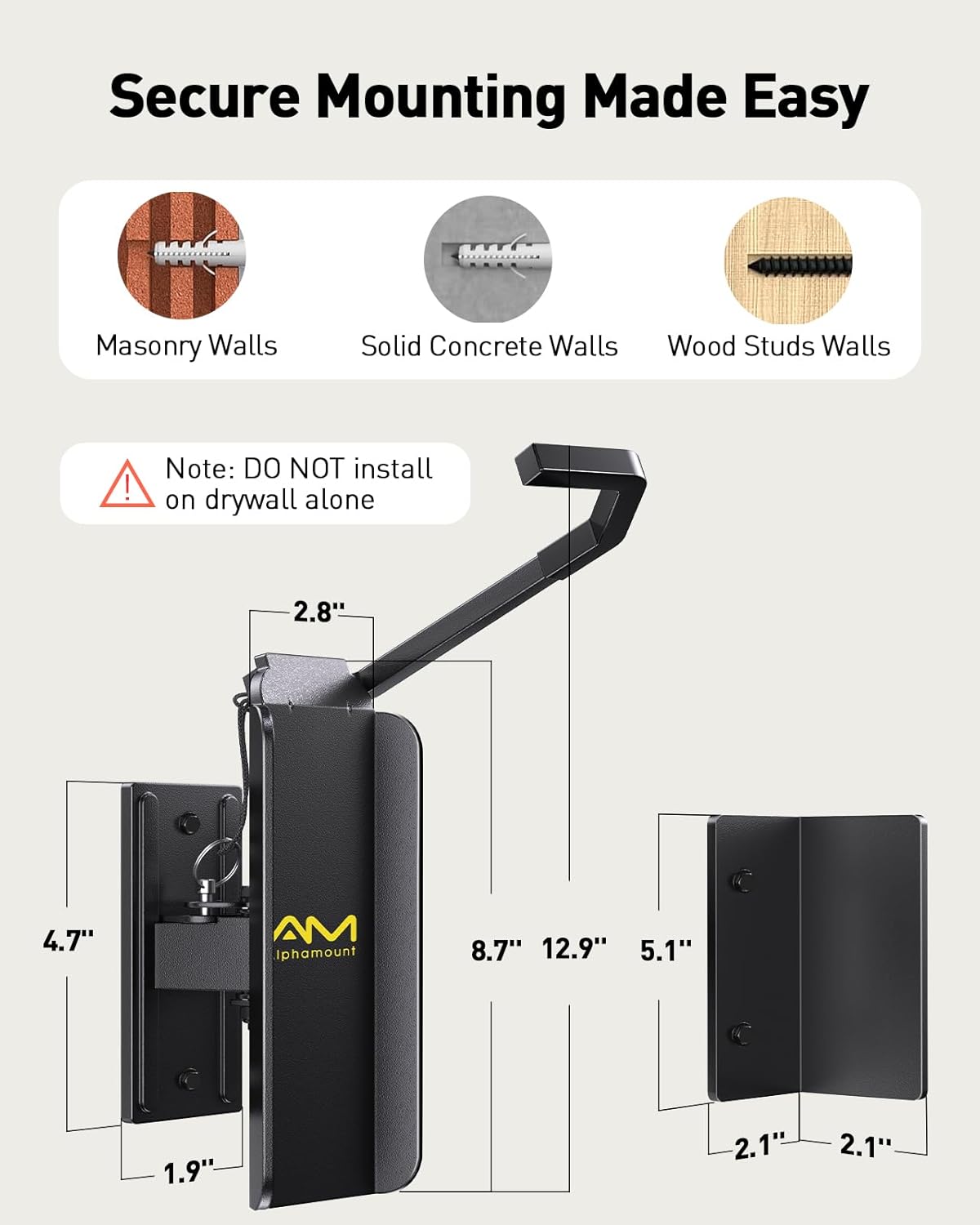 AM alphamount Swivel Bike Wall Mount, Metal Wall Bike Rack with Durable Sleeves, Space-Saving Vertical Bike Rack with 180° Swivel for Home and Garage, Bike Storage Hanger Mount Up to 66 lbs, 1-Pack