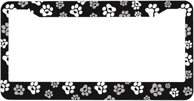 Paw Print License Plate Frame - 1 Pcs Black White Dog Lovers Paw Design License Plate Covers Aluminum Metal Novelty Auto Car Tag Holder with Love Hearts 2 Holes Equipped with Screws