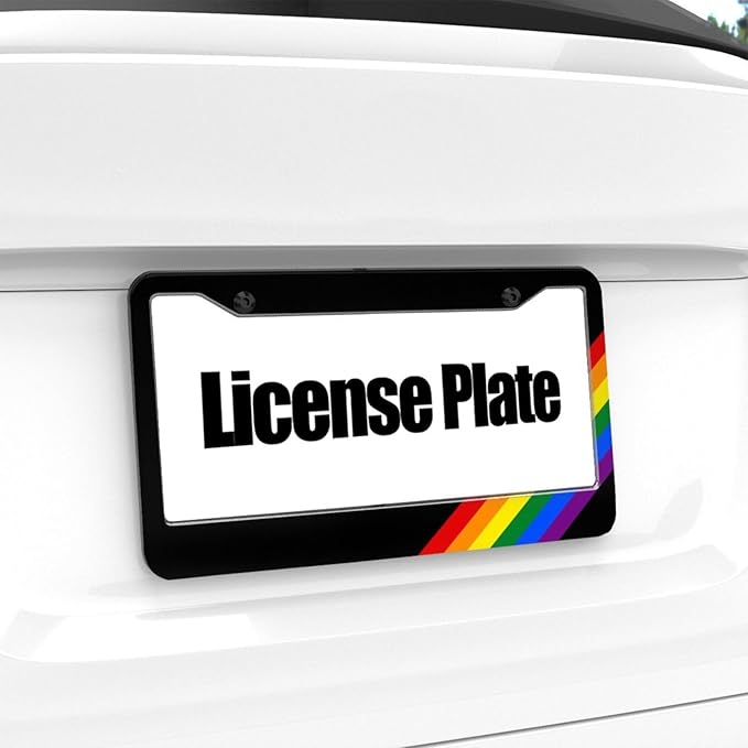Gay Rainbow License Plate Frame - 1 Pack Personalized Aluminum Car License Plate Cover Pride LGBT License Plate Holder Universal US-Canada 2 Hole Auto Car Tag for Women/Men