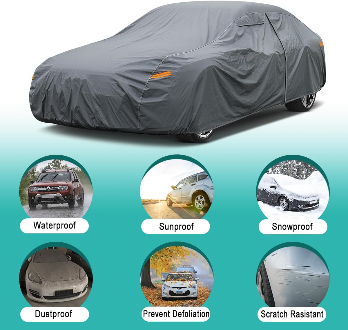 Premium Car Cover Custom Fit Ford Mustang, 16 Layers Heavy Duty Car Cover Waterproof All Weather with Zipper Door for Sun Rain Snow Dust Uv Protection
