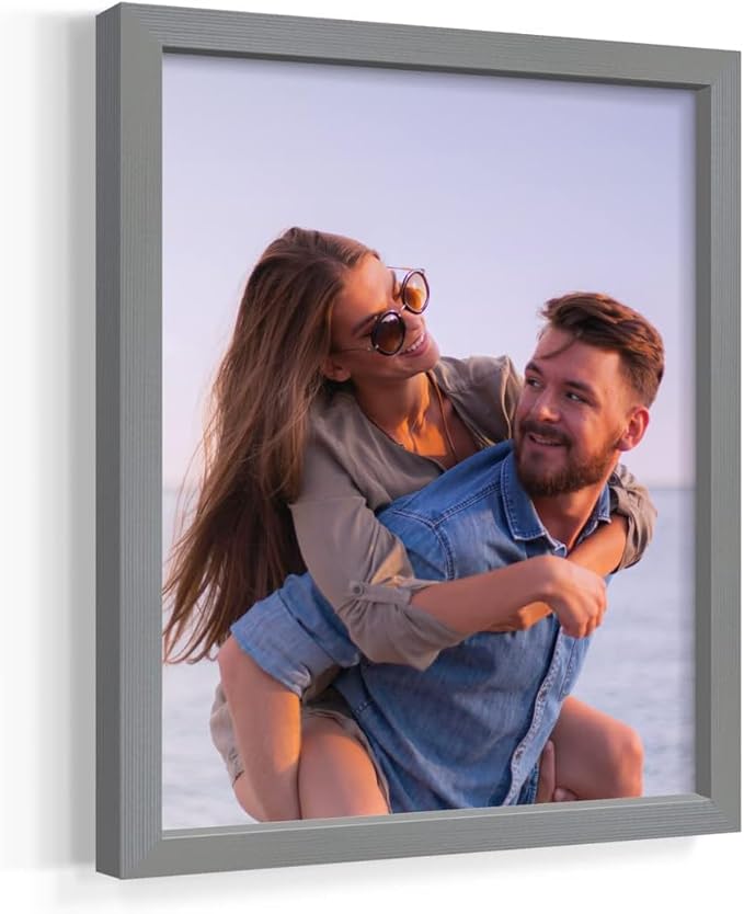 Renditions Gallery Set of 12, 11X14 Custom Photo Prints with Real Wood Picture Frames. Create Personalized Photos with Peel & Stick Photo Frames. Gray Frame