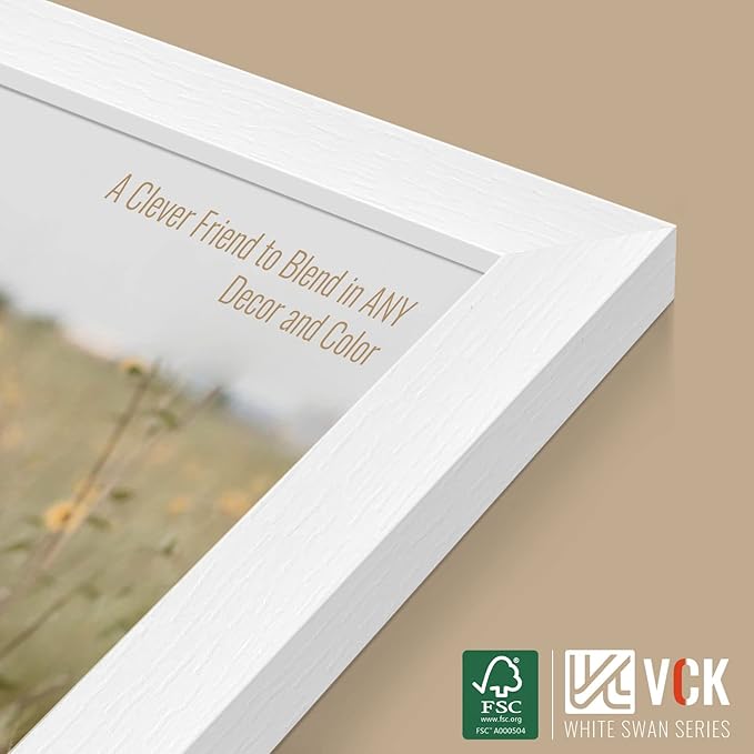 VCK 24x36 Poster Frames white Set of 6, Wide Border Wood Picture Frame, Multi-Directional Display Family Photos, Office Prints, Studio/Gallery Art, Woodgrain Series, Wall Hanging