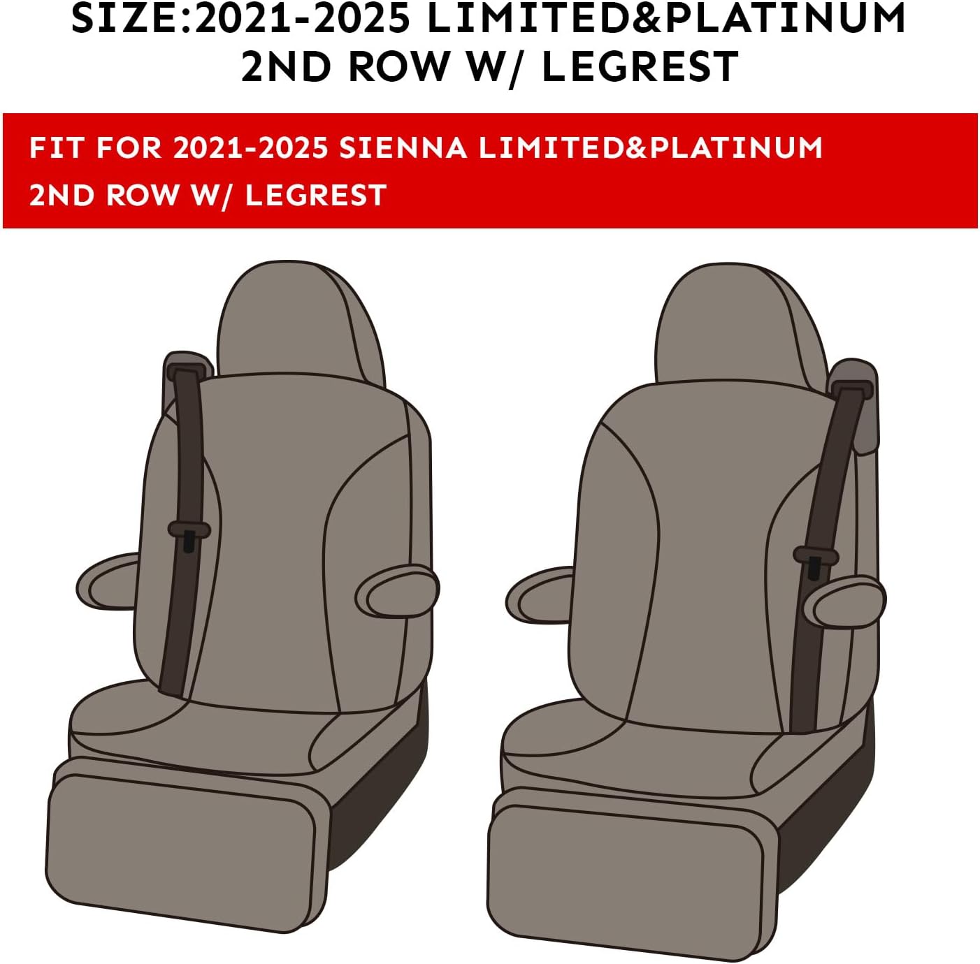 EKR Sienna Seat Covers for 2021-2025 Toyota Sienna Limited,Platinum,2nd Row Captain Chairs with Legrest 7 Seats,Automotive Seat Covers,Car Seat Cover Full Set,Neoprene (Black)
