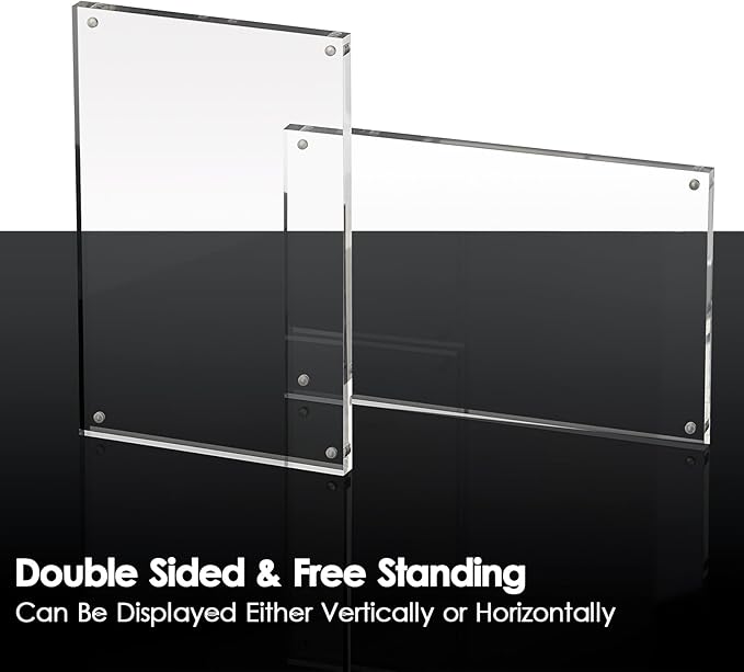 JUXYES 8.5 x 5.5 Clear Acrylic Business License Frame Magnetic Certificate Display Frame, Acrylic Sandwich Frames Frameless Picture Frame Tabletop Magnetic Frames for Business License Certificate