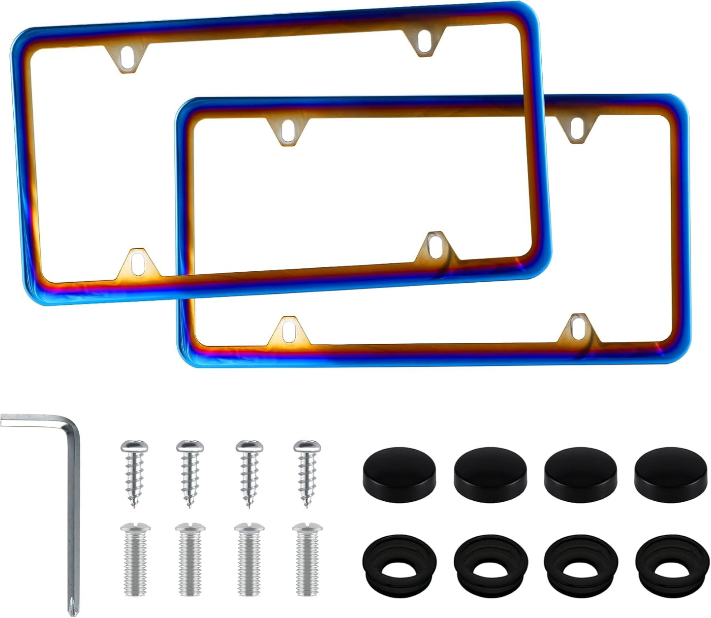 LivTee 4 Holes Stainless Steel License Plate Frames, 2 PCS Car Licence Plate Covers, Automotive Exterior Accessories Slim Design with Bolts Washer Caps for US Vehicles, Colorful