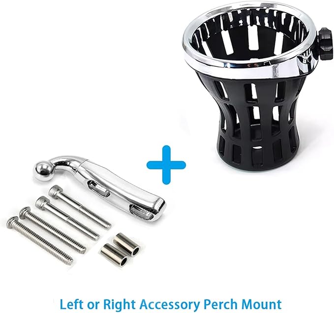Motorcycle Handlebar Drink Cup Holder Plated and Rubber Chrome/Black Mount for Harley Davidson Passenger Water Bottle Holder with Mesh Basket for Honda Goldwing GL 1800 (102/142 MM)