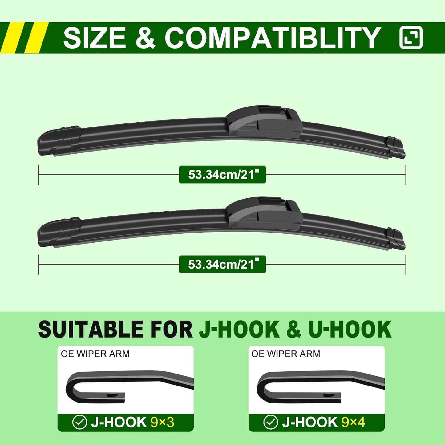 QUALITY 21in + 21in Premium All-Season Windshield Wiper Blades for Original Equipment Replacement(Set of 2)