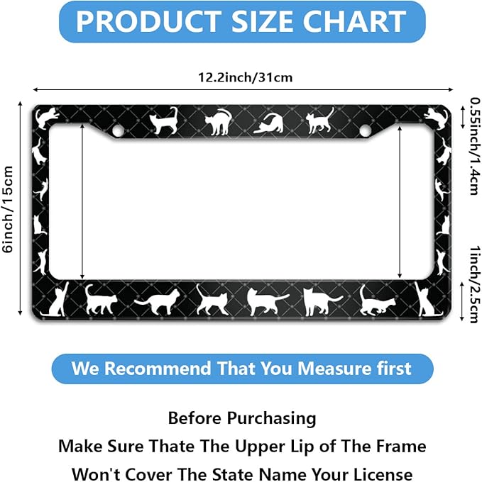 2Pcs Cat License Plate Frame Pet Animal License Plate Frames for Car Decorative Parts License Plate for Standard Us Canada License Plate Holder 12x6 Inch