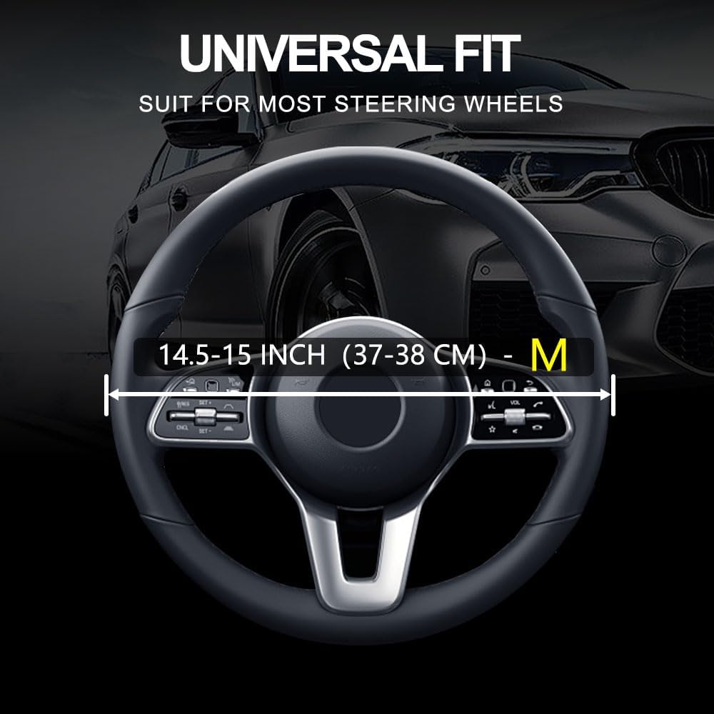 Leather Car Steering Wheel Cover, Non-Slip Car Wheel Cover Protector Breathable Microfiber Leather Universal Fit for Most Cars (Orange-2)