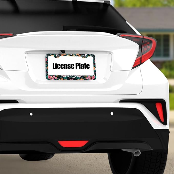 Folk Floral License Plate Frame, Colorful Flowers Women License Plate Cover, Aluminum License Plate Holder, Auto Parts Decoration 2 Holes with Screws 6 X 12 in