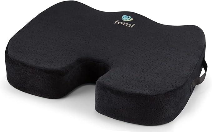FOMI Extra Wide and Thick Firm Coccyx Seat Cushion | 20” x 16” x 3.5” | Large Black Orthopedic Memory Foam Pad for Car or Truck Seat, Office Chair, Wheelchair | Back Pain Relief