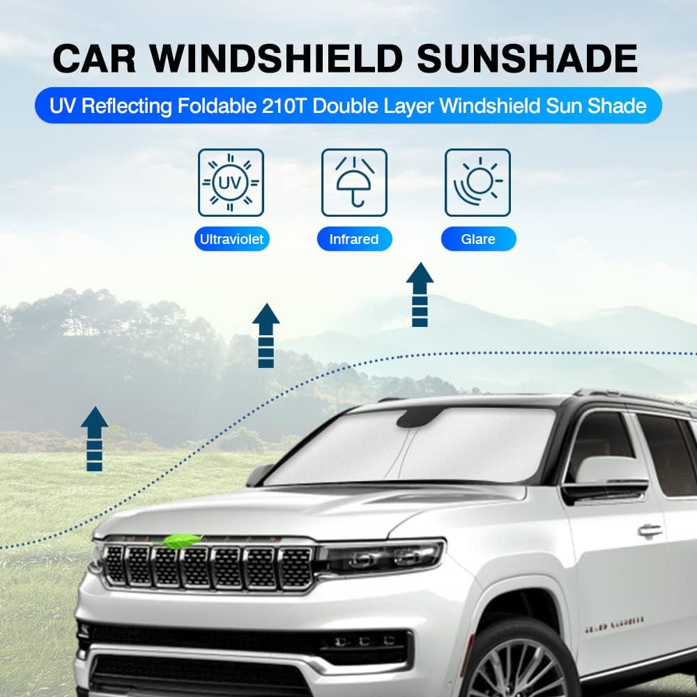 KUST Windshield Sun Shade for Jeep Grand Wagoneer 2022-2024 2025 2026 (Not for Jeep Wagoneer) Sunshade Window Sun Visor Protector Foldable Blocks UV Rays Keep Car Cooler