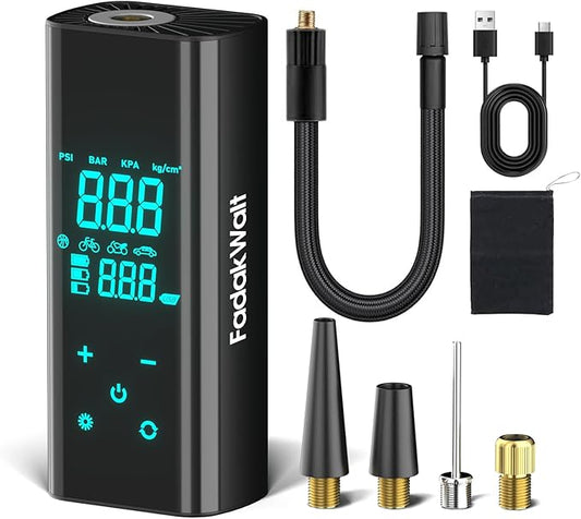 FADAKWALT Tire Inflator Portable Air Compressor, 150 PSI Cordless Air Pump with Digital Pressure Gauge, LED Light, Auto Shut-Off, for Car, Motorcycle, Bike, Ball – Not for Truck Tires