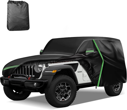for 1987-2006 Jeep Wrangler 2 Doors 420D Cover Outdoor Waterproof UV Protection, for JK, JL, CJ, YJ, TJ, Full SUV Car Cover with Cotton Layer, 2 Zipper Door, Reflective Strip, Storage Bag