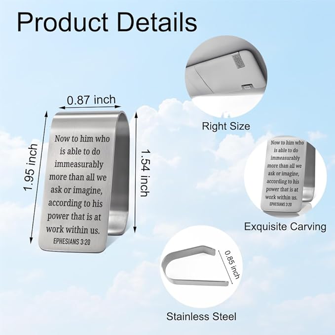 XQLZY Now to Him Who is Able to Do Immeasurably More Than All We Ask Or Imagine Engraved Stainless Steel Car Visor Clip, Funny Safe Driving Clip Religious Gifts for Family Friend, Drive Safe Gifts