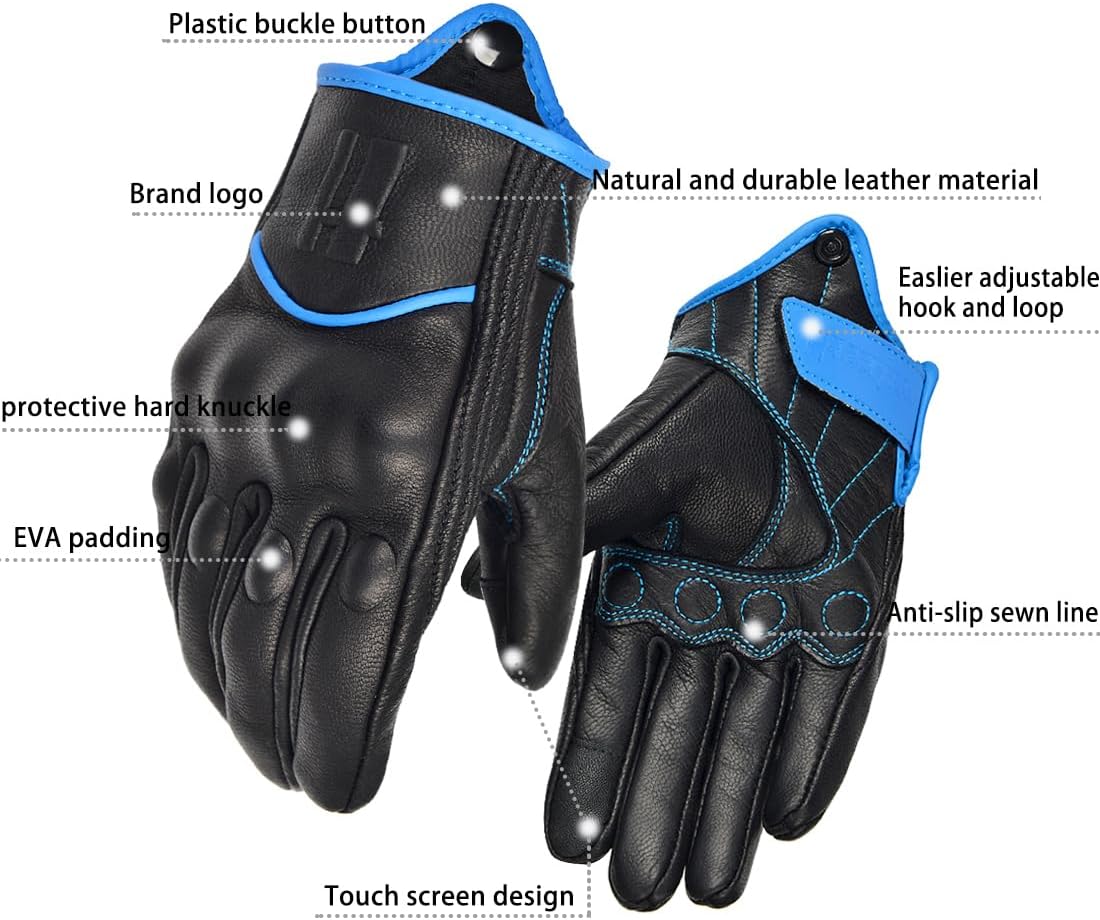 Harssidanzar Leather Motorcycle Gloves for Men Touchscreen GM028