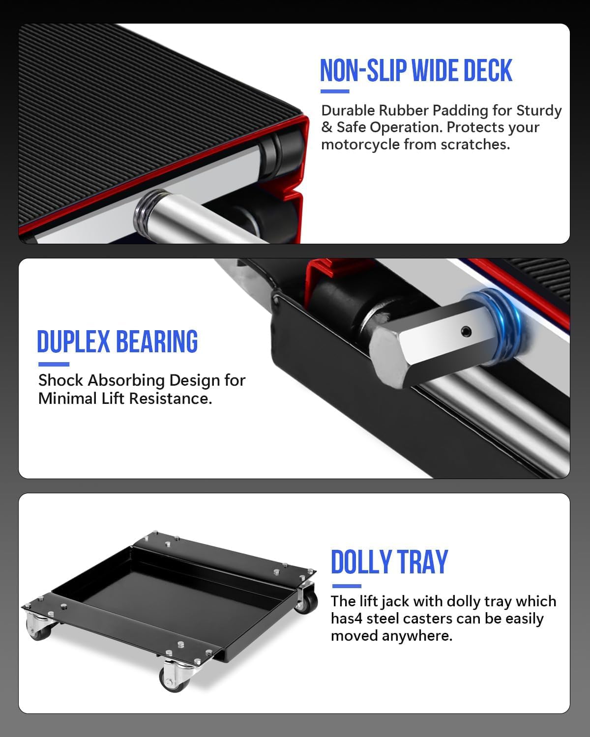1100LBS Motorcycle Scissor Lift Jack with Dolly Wheels & Hand Crank, Heavy Duty Adjustable Bike Lift Stand with Foldable Non-Slip Platform for Cruiser, Dirt Bike, ATV Garage Repair