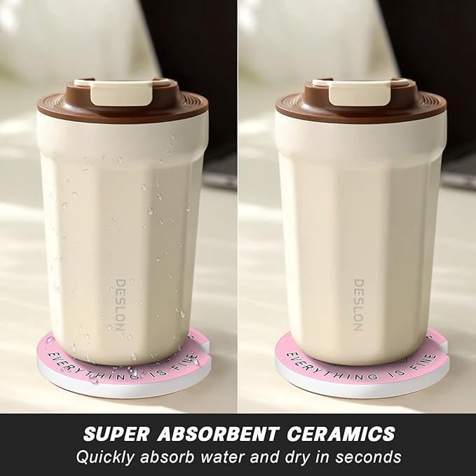 Car Cup Holder Coasters, 2 Pack Universal Auto Anti Slip Insert Coaster with A Finger Notch, Cup Mat for Most Car Interior, Pink Cute Dumpster