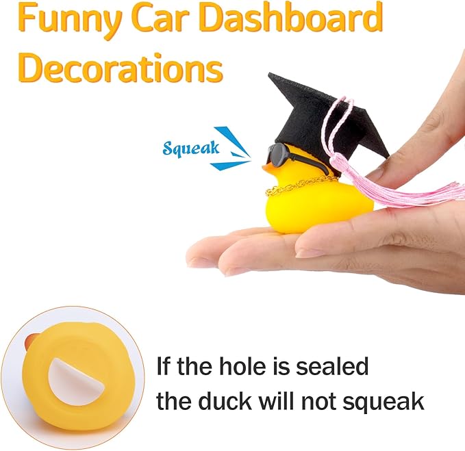 wonuu Car Dashboard Decor Graduation Hat Rubber Duck, Car Ducks Ornaments with Mini Hat Necklace Sunglasses Scarf (Green)