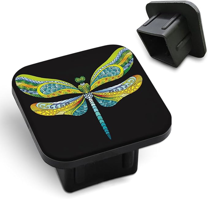 Dragonfly Towing Cover Green Insect Colorful Boho Tattoo Fantasy Vintage Sturdy Rubber Tow Hitch Cover Insert Receiver Tube Cover Cap Fit for 2 Inch Hitch Receivers