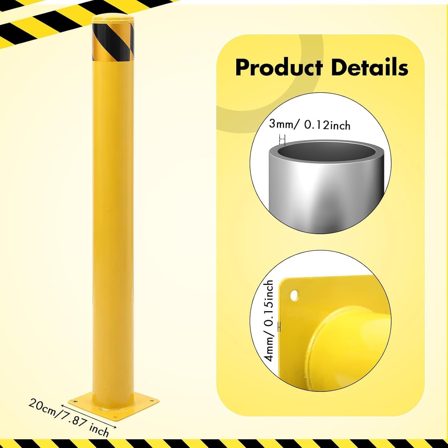 6 Pack Safety Bollard Post, 42 Inch Height 4.5 Inch Diameter Yellow Pipe Safety Steel Bollards with Anchor Bolts and Wrench, Steel Bollards for Road Warning Construction Public Place Traffic Control