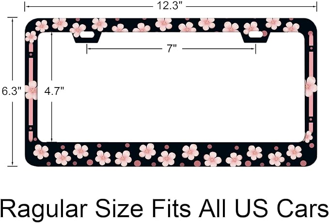 Personalise cherry blossom License Plate Frames, Rust-Proof Stainless Steel - Screws, Fasteners, and Caps Included - Personalized Cover for Women and Men - 12.3x6.3 Inch License Plate Holder -DATANSEN