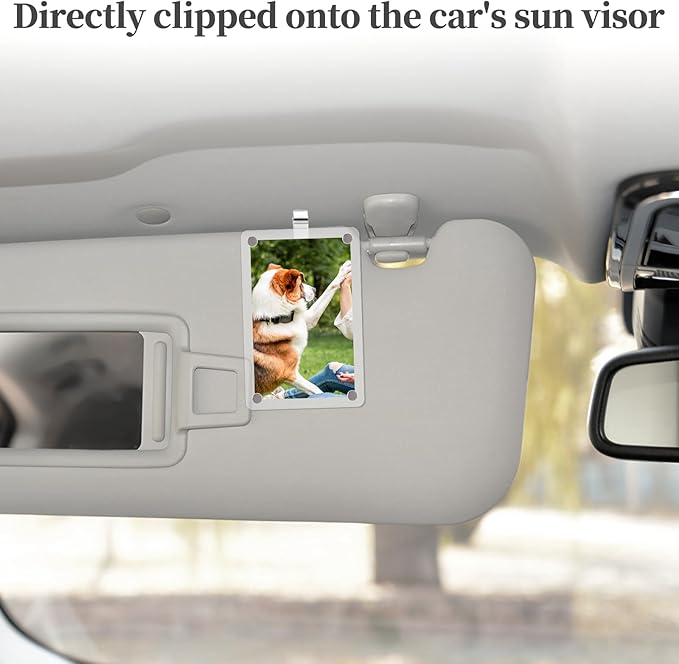 4 Pcs Car Visor Picture Holder, 3.1''W x 4.7''L Acrylic Personalized Car Accessories with Photo Visor Clip, Magnetic Picture Frame Suitable for Adding Family or Personal Photos
