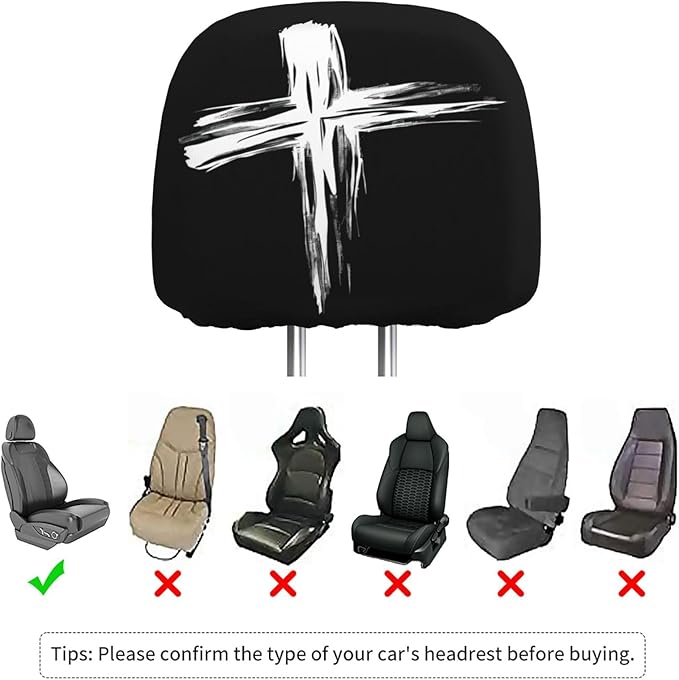 Dujiea 2 Pack Cross Car Headrest Covers, Universal Soft Car Seat Head Rest Protector, Vehicle Accessories Fabric Headrest Cover for Cars Vans Trucks