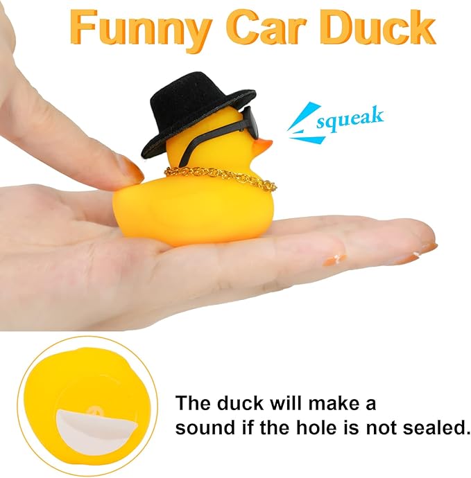 Rubber Duck Car Ornaments Duck Car Dashboard Decorations Accessories with Mini Top Hat Necklace and Sunglasses(T3)