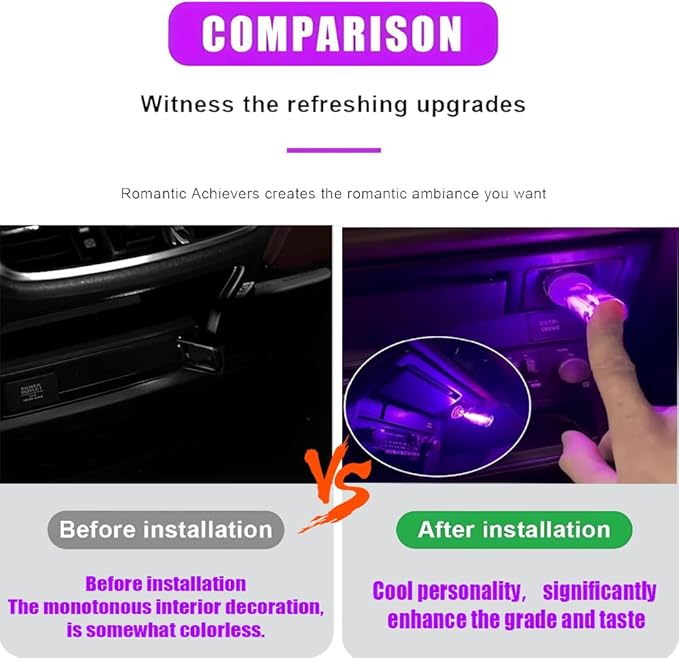 2 Pack Car LED Lights Interior, USB Light for Car Decor & Bedroom, Touch Dimmable Ambient Lighting, Mini Glass Bottle Night Light for Camping Gifts-Blue