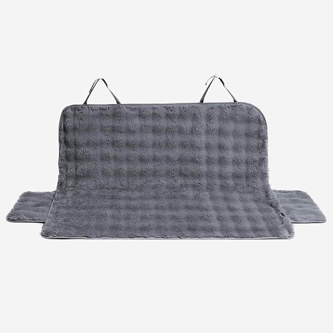 FUNNY FUZZY Fluffy Dog Car Seat Cover for Back Seat (Bench), Water-Resistant with Nonslip Backing,Pet Seat Protector for Cars SUVs Trucks（Gray