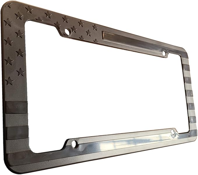 USA Flag License Plate Frame Embossed 3D Black American Stars and Strips for Car SUV Truck