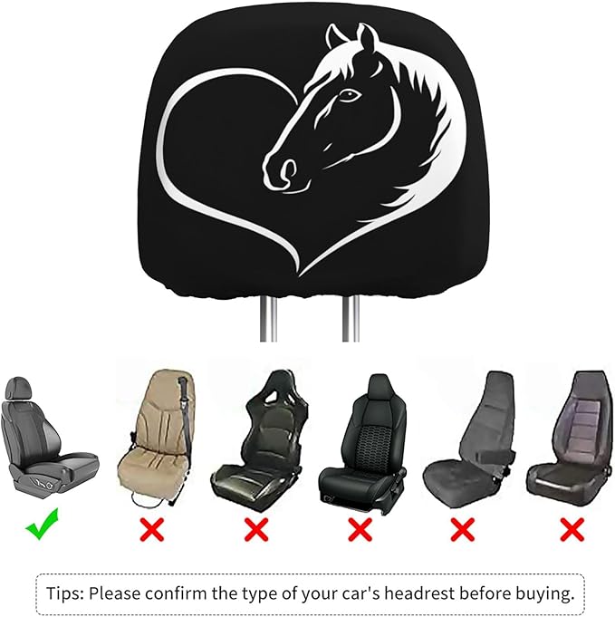 Dujiea 2 Pack Horse Love Car Headrest Covers, Universal Soft Car Seat Head Rest Cover Protector, Vehicle Accessories Fabric Headrest Cover for Cars Vans Trucks
