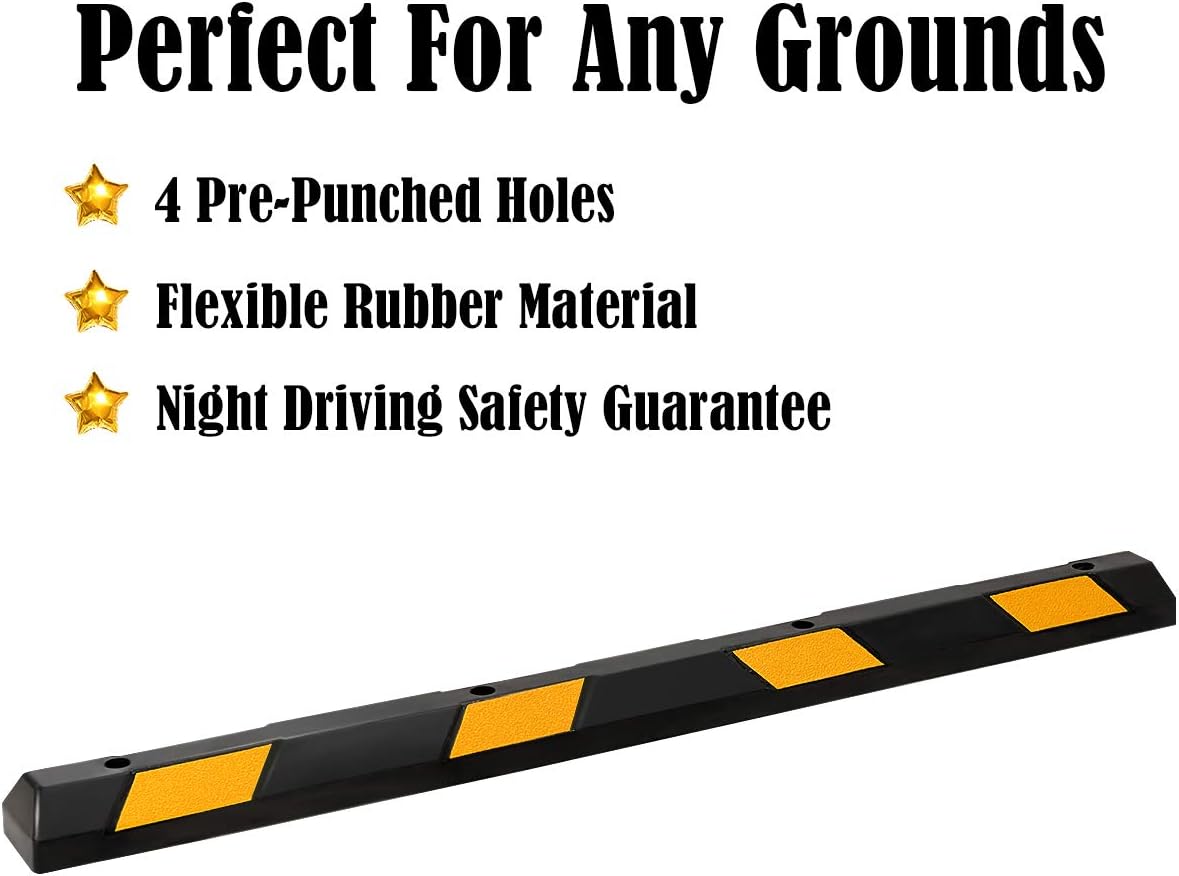 IRONMAX Parking Stopper for Garage, 72" Long Rubber Curb with Yellow Reflective Stripes, Heavy Duty Parking Block Garage Wheel Stop for Car, Truck, RV, Trailer (8 Pack)