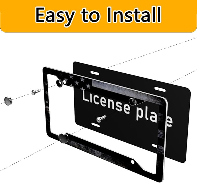 License Plate Frame 2 Pack Front Rear Aluminum Metal Rust-Proof Universal Car Tag Frames Holder with 4 Holes Car Decor Accessory with Screws for Men Women - Vintage Black American Flag