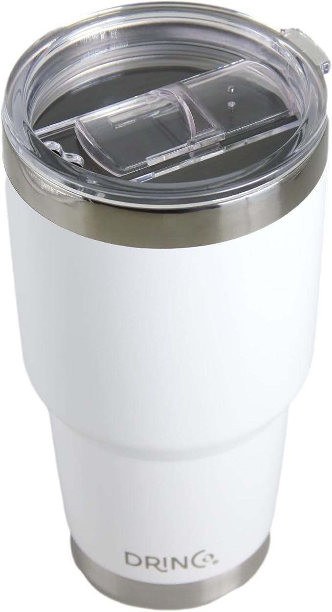 Drinco - 30 oz Stainless Steel Tumbler | Double Walled Vacuum Insulated Mug With Lid, 2 Straws, For Hot & Cold Drinks (30oz Artic White USA Flag, 30oz)
