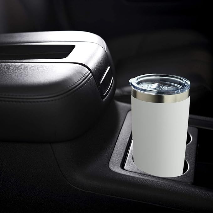 COMOOO 20oz Double Wall Vacuum Insulated Travel Mug, Stainless Steel Tumbler with Lid and Straw Durable Powder Coated Insulated Coffee Cup for Cold & Hot Drinks (White. 2 pack