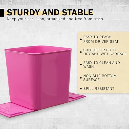 Car Trash Can for Vehicles Leakproof Compact Garbage Bin w/ Stability Flap, Anti-Slip Base, Portable Trash Holder for Cars, Trucks, SUVs, Minivans Compact, Easy to Clean Auto Container Organizer Pink