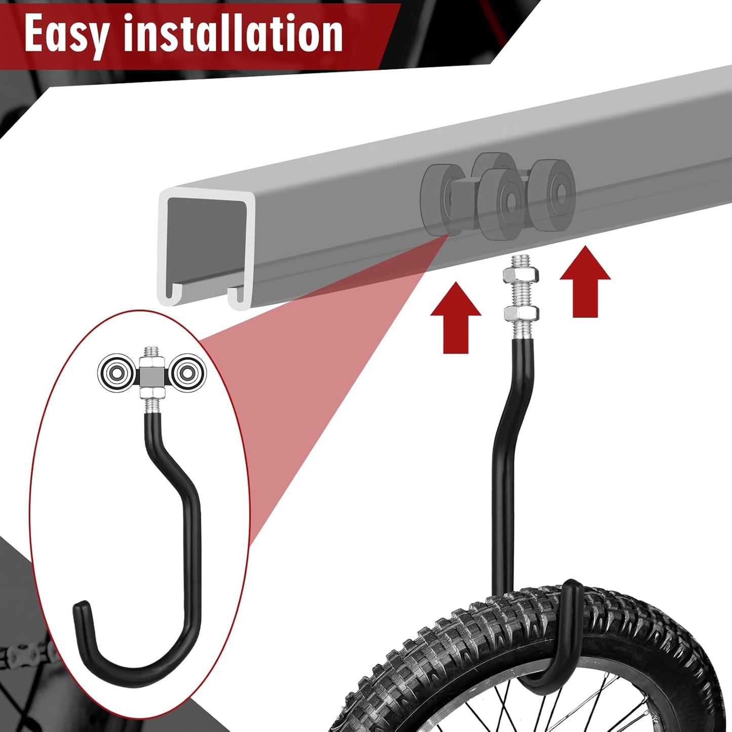 Shimeyao 8 Pcs Machine Thread Bicycle Storage Hook with Nut Heavy Duty Bike Hooks M10 x 1.5 Machine Threading Hook Rubber Coated Bicycle Hanger for Hanging Large Mountain Bike Tire (3.15 Inch,Black)