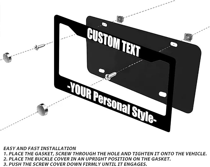 Custom Personalized License Plate Frame - Add Text 2 Pack Black Custom License Plate Frame with Standard Us Canada Vehicles 12.3 X 6.3in