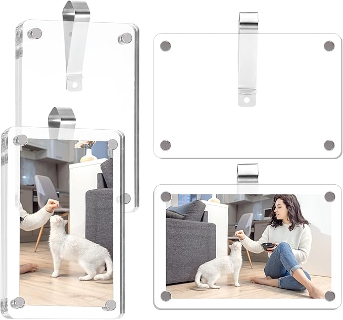 4 Pcs Car Visor Picture Holder, 2.36 x 3.54 Inch Acrylic Personalized Car Accessories with Photo Visor Clip, Magnetic Picture Frame Suitable for Adding Family or Personal Photos